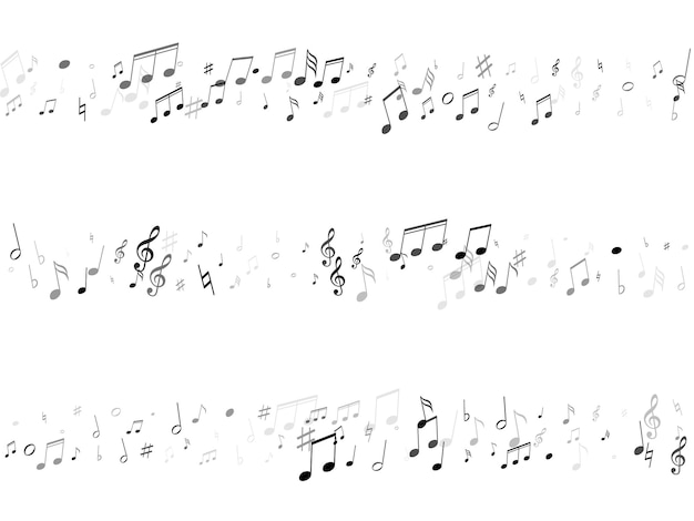 Símbolos de notas musicais voando design vetorial. Notação melodia gravar clip art clássico.