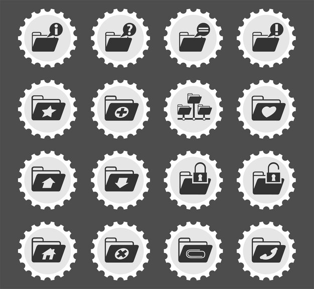 Símbolos de pastas em ícones estilizados de um selo postal redondo