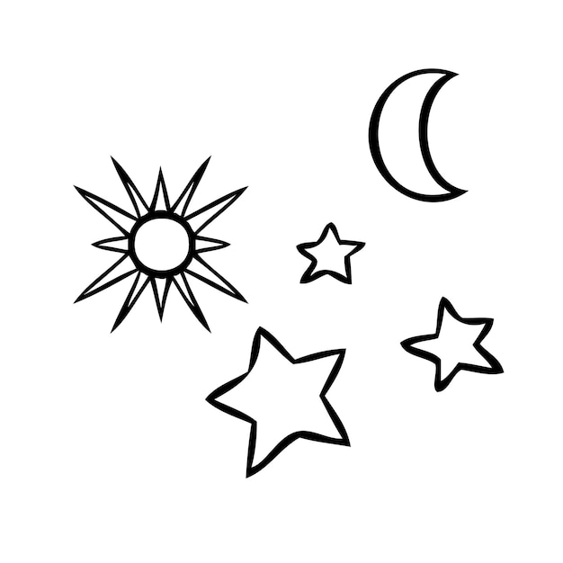 Símbolos esotéricos da estrela, sinais celestes, ilustração vetorial