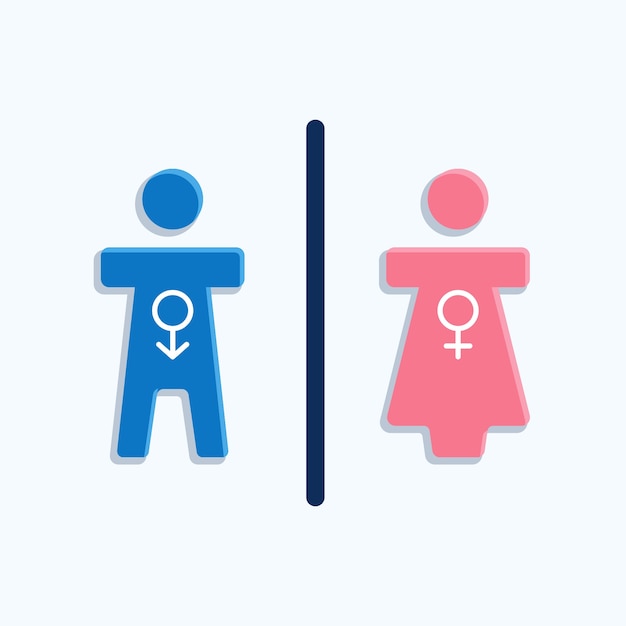 Símbolos femininos masculinos de design plano
