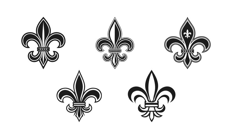 Vetor símbolos heráldicos de fleurdelis desenhos vetoriais em preto e branco