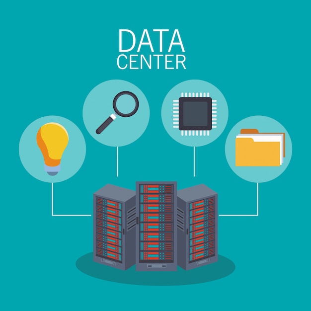 Símbolos redondos de tecnologia de data center