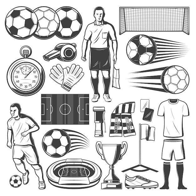 Vetor símbolos vetoriais de equipamentos esportivos de futebol ou futebol