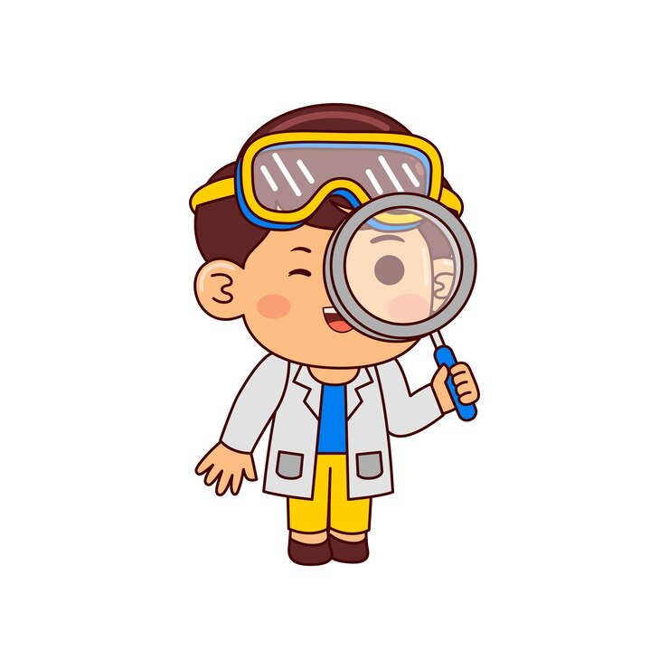 Vetor simpático menino cientista personagem de desenho animado ilustração vetorial