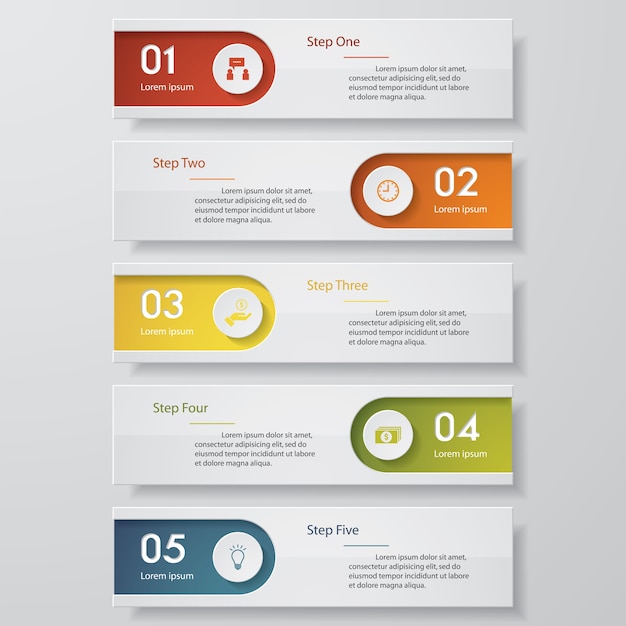 Simples 5 passos limpo modelo de banners de número