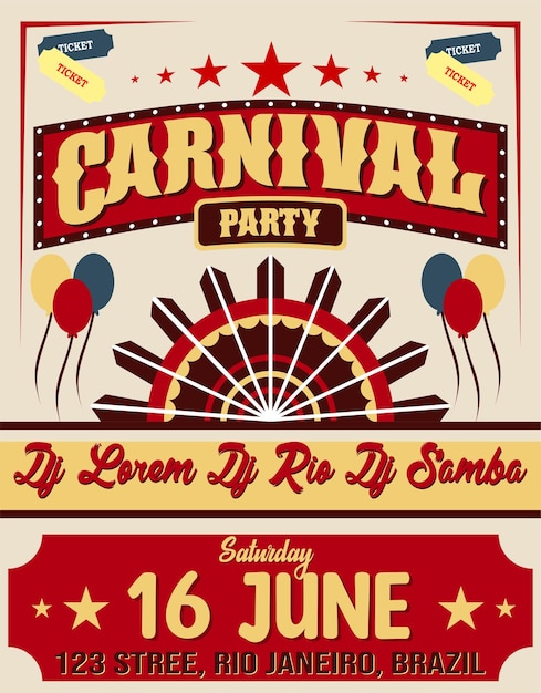 Simples convite para uma festa de circo de carnaval retro