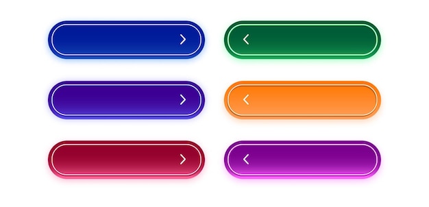 Vetor simples de botões de gradiente de néon coleção de botões coloridos em estilo plano site web e ui