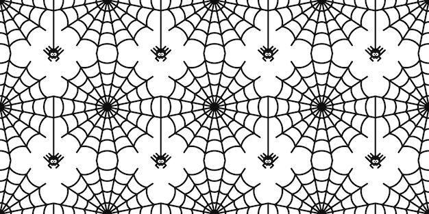 Vetor simples plana preto e branco sem costura abstrato teia de aranha e padrão de fundo de aranha arte vetorial