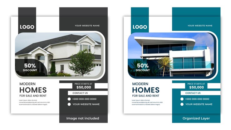 Simples venda de imóveis residenciais feed de notícias de mídia social post design criativo