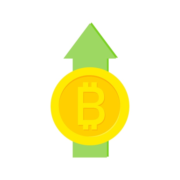 Sinais de Bitcoin com seta ascendente Dinâmica positiva em finanças e análise de negócios de mercado de criptografia para moeda bitcoin