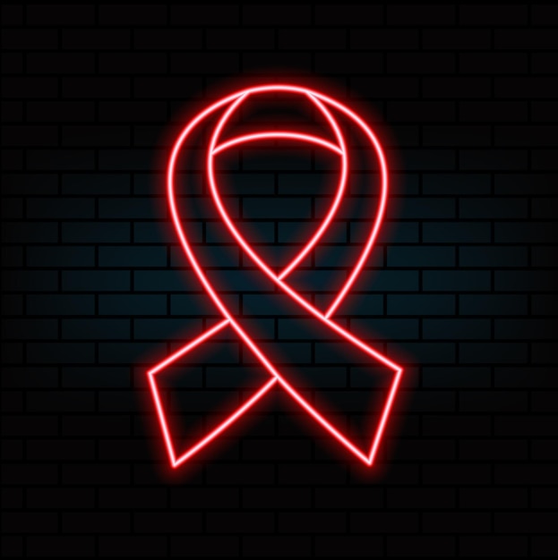 Sinais de neon de conscientização sobre o câncer de mama vetor isolado em parede de tijolos Símbolo de luz de fita rosa com efeito de led