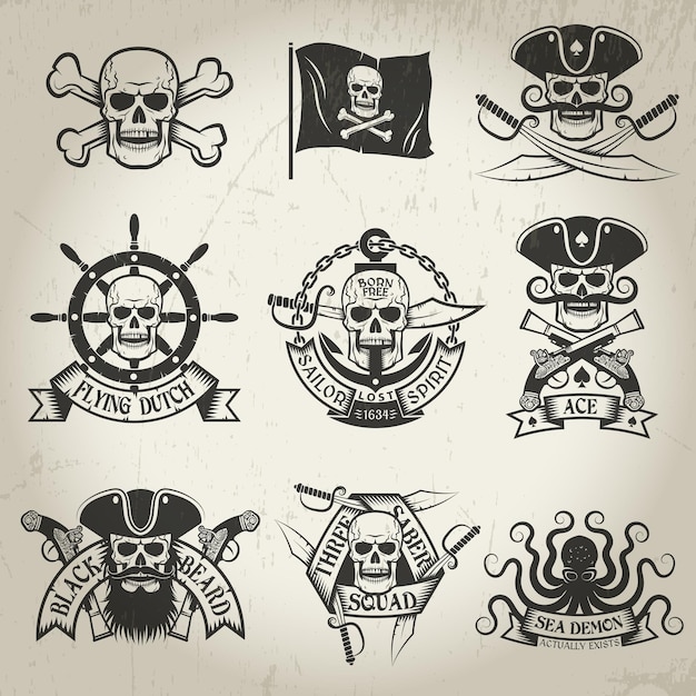 Vetor sinais de piratas definem jolly roger