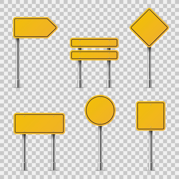 Sinais de trânsito amarelos. em branco tráfego estrada vazio aviso cuidado atenção parar segurança forma perigo placas rua guia