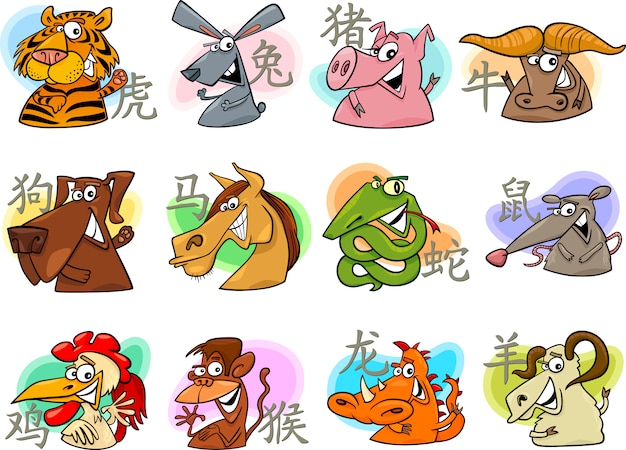 Vetor sinal chinês do zodíaco dos desenhos animados