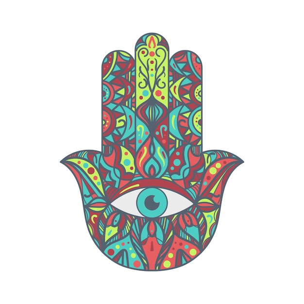 Vetor sinal colorido de talismã de tradição de mão de hamsa fátima