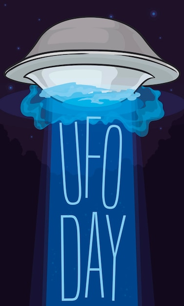 Vetor sinal comemorativo de abdução de disco voador para o ufo day no meio da noite