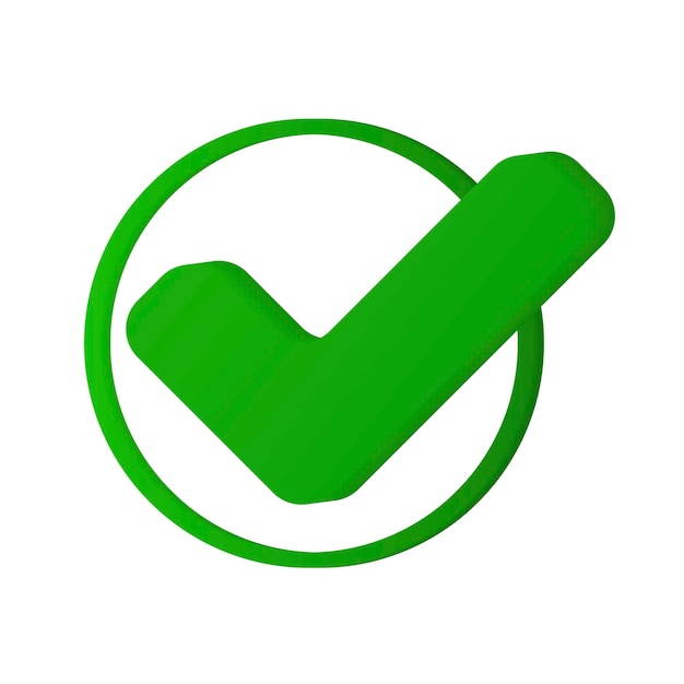 Sinal correto Conjunto de ícones de marca direita Símbolo plano verde Marque ok Sim marcas para decisão de voto