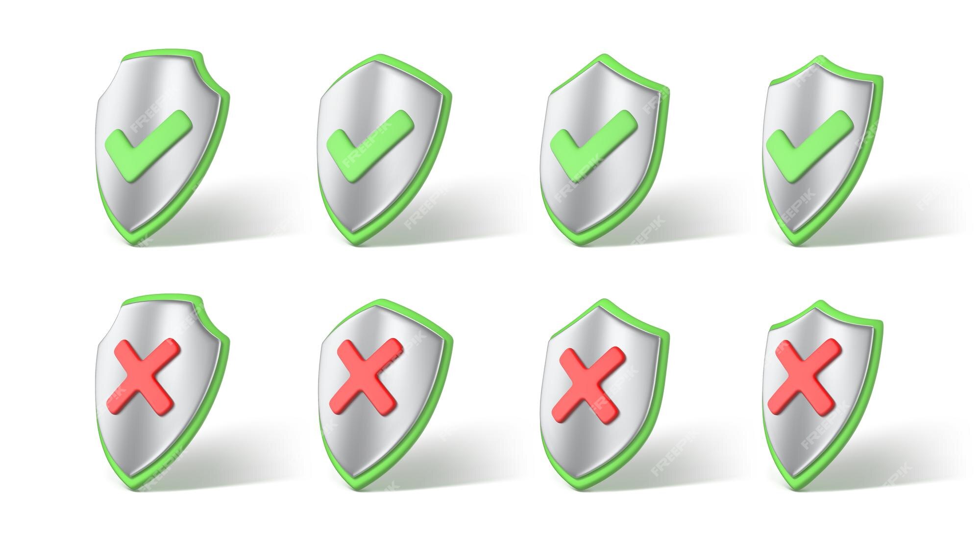 Checkmark 3d icons checklist carrapato verde e cruz vermelha aceito e  recusa conjunto de vetores de sinal verdadeiro ou falso e verificado