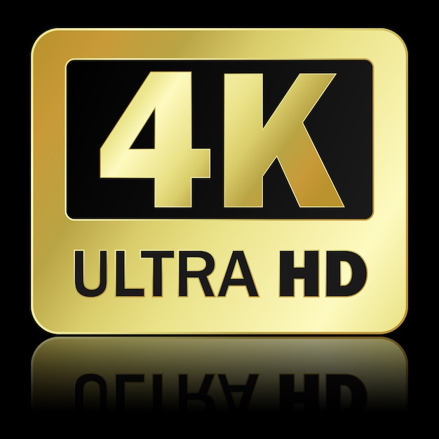 Sinal de 4k ultra hd com reflexo no fundo preto