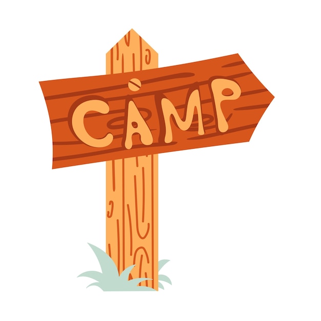 Sinal de acampamento turístico desenhado à mão, ilustração vetorial em estilo doodle plano. Equipamento de acampamento para caminhadas e escaladas isoladas no fundo branco