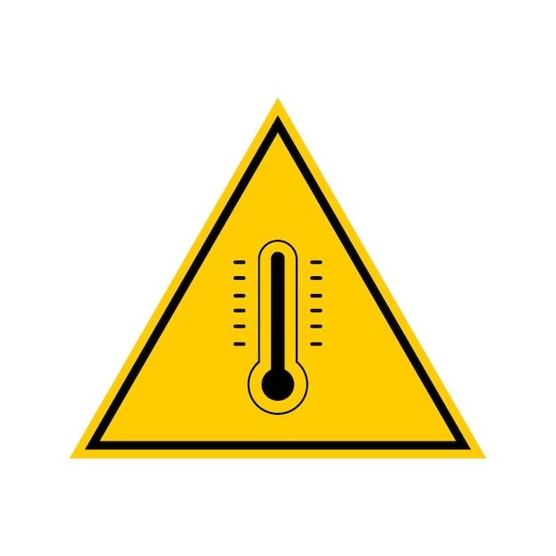 Sinal de advertência triangular indicando aviso de alta temperatura no fundo branco