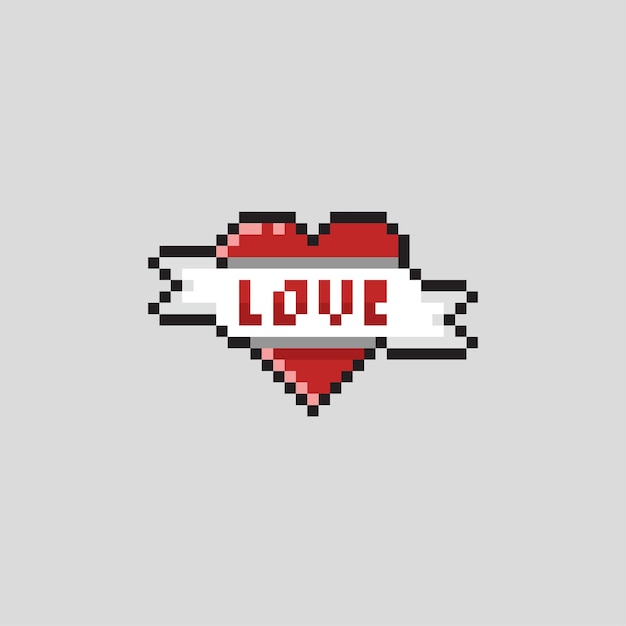 sinal de amor com bandeira e texto de amor no estilo pixel art