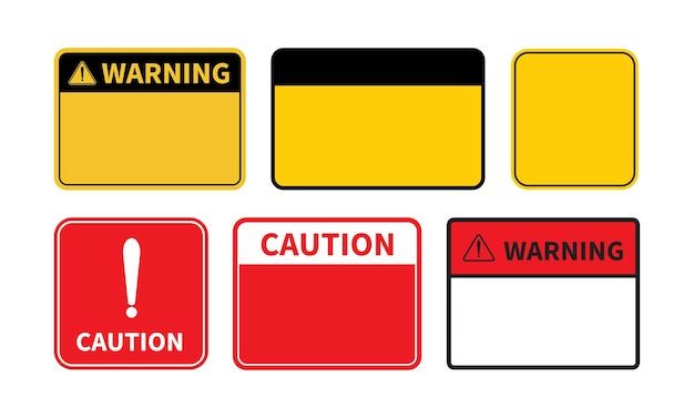 Sinal de aviso conjunto de sinal de aviso em branco sobre fundo branco modelo com espaço para texto