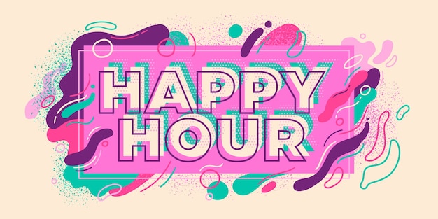 Sinal de banner colorido de happy hour