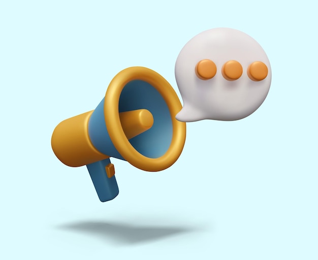 Sinal de comentário de megafone realista com três pontos Conceito de notificação de anúncio