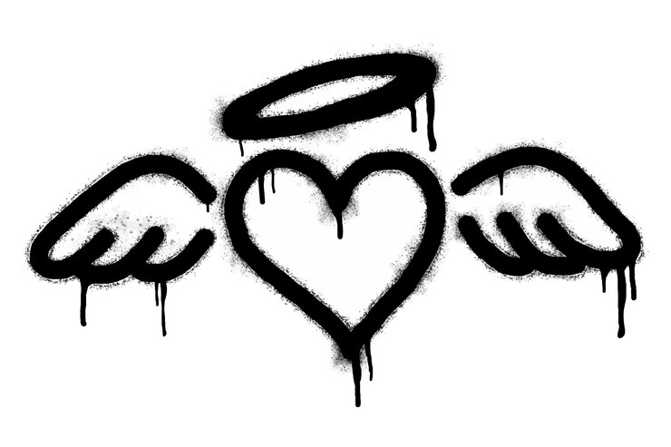 Vetor sinal de coração de grafite em spray pintado em preto sobre branco símbolo de gota de coração de amor isolado em uma ilustração vetorial de fundo branco