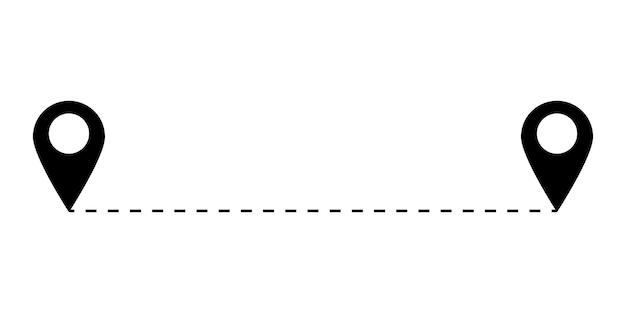 Sinal de dois pinos do ícone de localização da rota e símbolo de início e fim da estrada de linha pontilhada