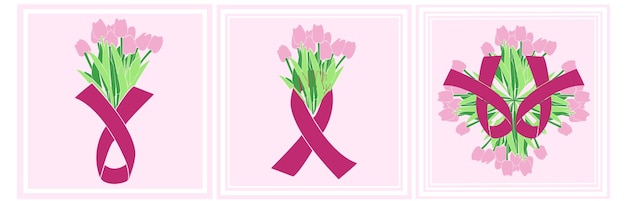Sinal de emblema de câncer de mama de outubro para o mês de conscientização com ilustração vetorial de símbolo de fita
