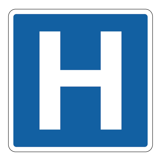 Sinal de hospital Instalações médicas próximas Fornecer cuidados médicos Sinal de estrada de diamante amarelo de aviso