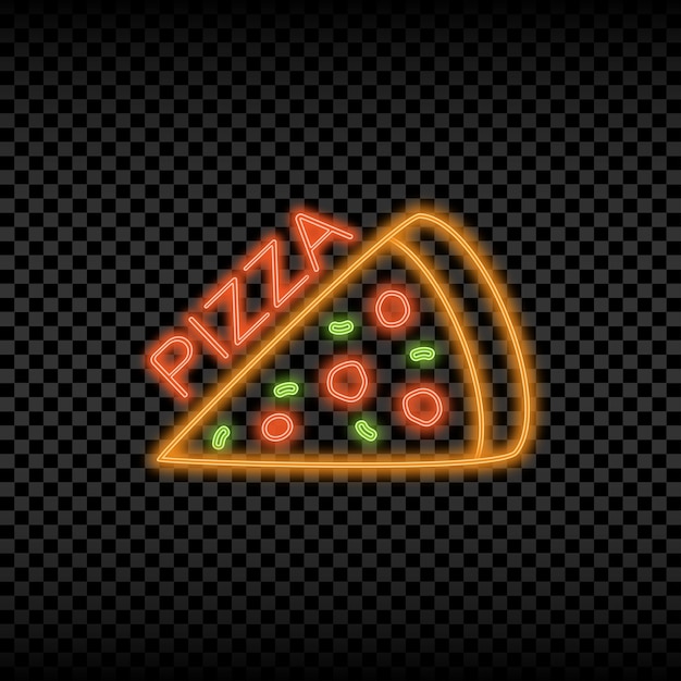 Sinal de luz de néon da pizzaria tabuleta brilhante e brilhante com o logotipo da pizzaria