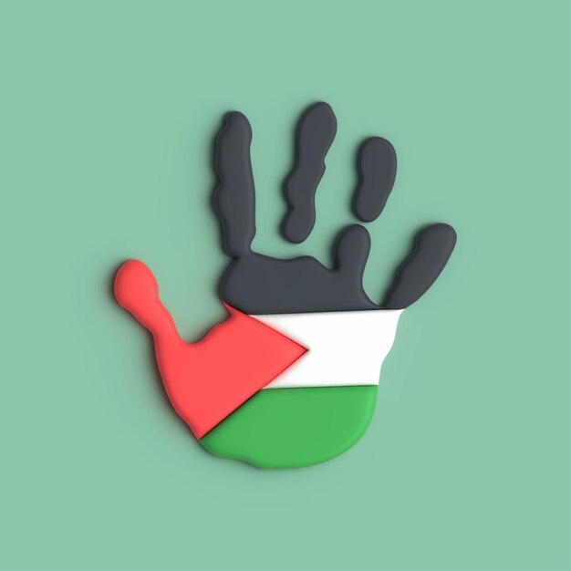 Vetor sinal de mão com bandeira da palestina 3d com fundo verde.