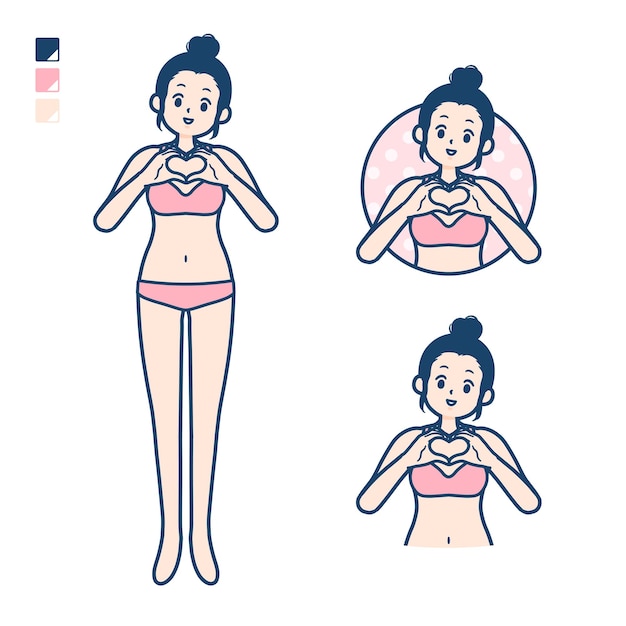 Sinal de mão de marca de amor de mulher de roupa interior simples
