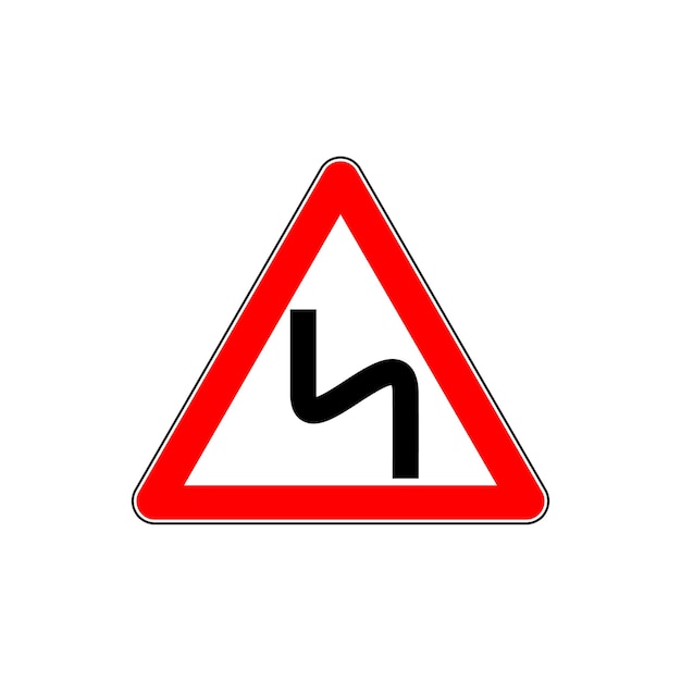Sinal de mudança de direção vermelho perigoso - Sinal de trânsito do triângulo de perigo isolado no fundo branco