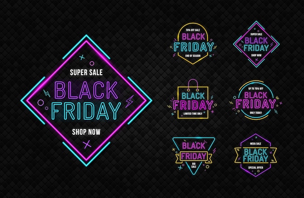 Sinal de néon Black Friday na parede de tijolos Sinalização luminosa Neon Black Friday quadro indicador