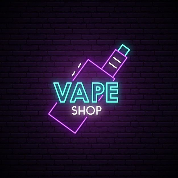 Vetor sinal de néon da loja de vape.