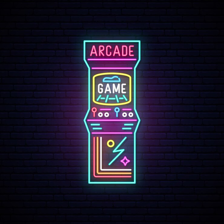 Vetor sinal de néon da máquina de jogo de arcada.