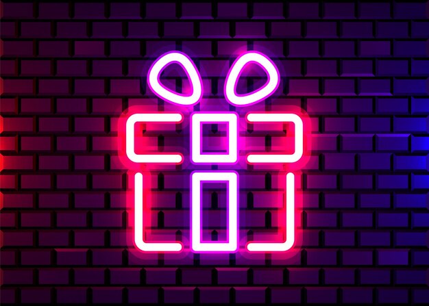 Sinal de néon isolado realista de vetor do logotipo de presente para decoração na parede.