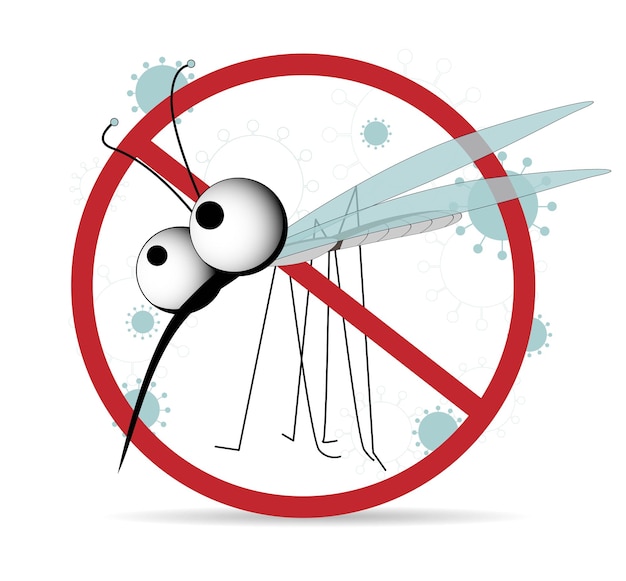 Vetor sinal de proibição de mosquito engraçado pare de insetos personagem vetorial com asas