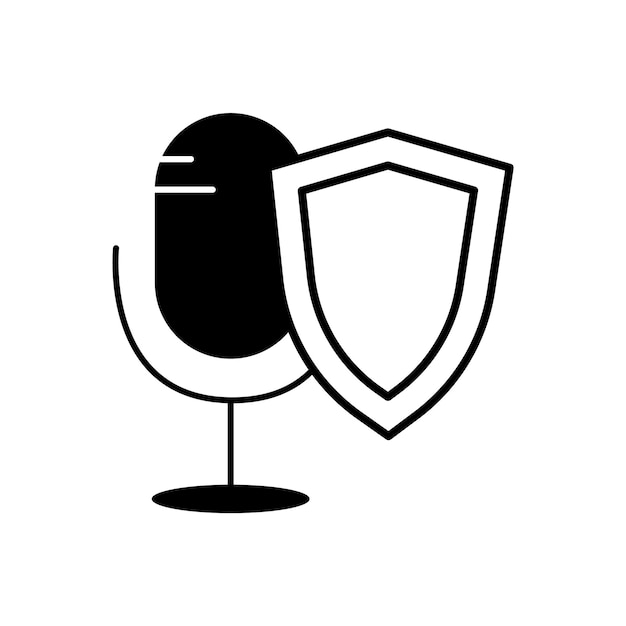 Sinal de proteção de gravação de voz com microfone e escudo ícone do símbolo de verificação de segurança de dados