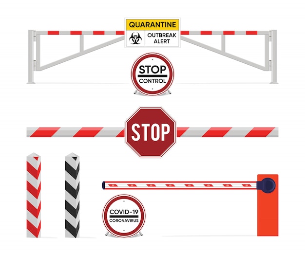 Vetor sinal de quarentena. fechou a barreira. a prevenção da quarentena epidêmica. doença do coronavírus. sinal de alerta covid-2019.