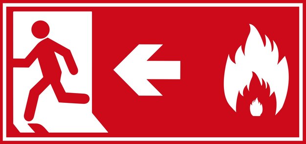 Vetor sinal de saída de emergência de incêndio sinal de emergência saída de emergência sinal de fuga de emergência tabuleiro de sinalização de saída de urgência verde e vermelho sinal de fogo