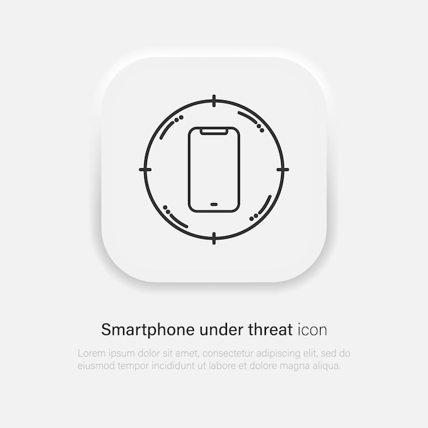 Sinal de telefone smartphone no ícone de destino dispositivo móvel sob símbolo de ameaça vetor eps 10