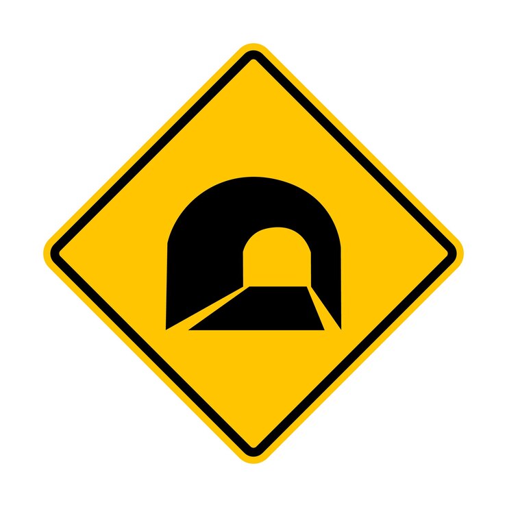 Vetor sinal de túnel sinal de advertência em forma de diamante amarelo sinal de estrada de diamante há um túnel à frente