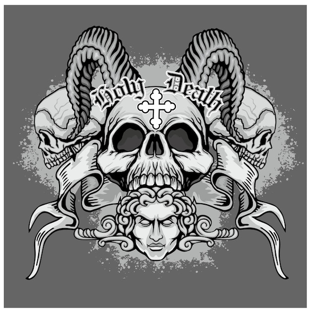 Sinal gótico com camisetas de design vintage de caveira grunge