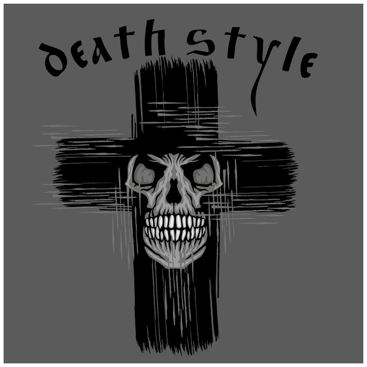 Vetor sinal gótico com caveira e cruz, camisetas de design vintage grunge