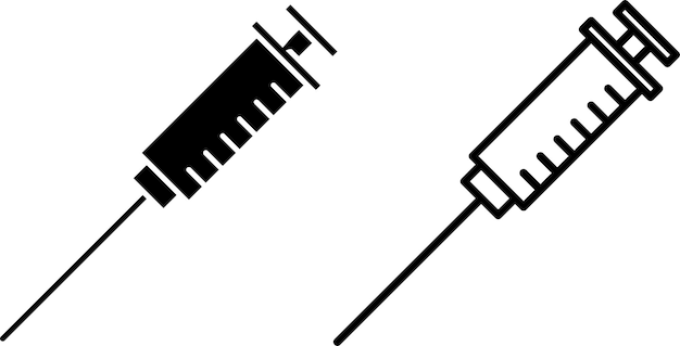 Sinal ou símbolo de ícone de seringa em estilo de glifo e linha isolado em fundo transparente